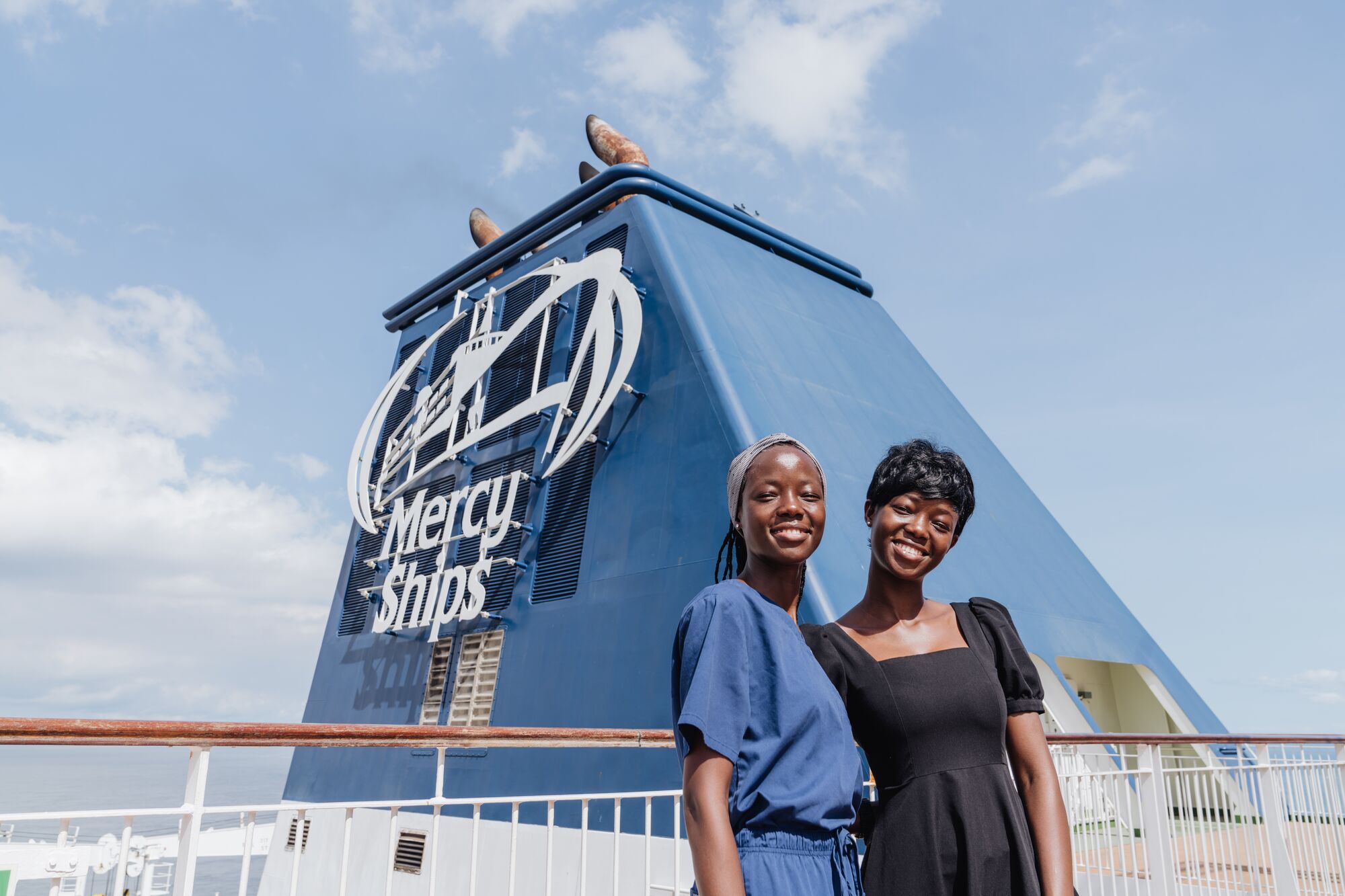 Same family. Different skills. Deborah's twin sister Dorcas later joined her aboard, bringing her own professional experience to HR and patient services. Two very different roles, both part of keeping a hospital ship serving.