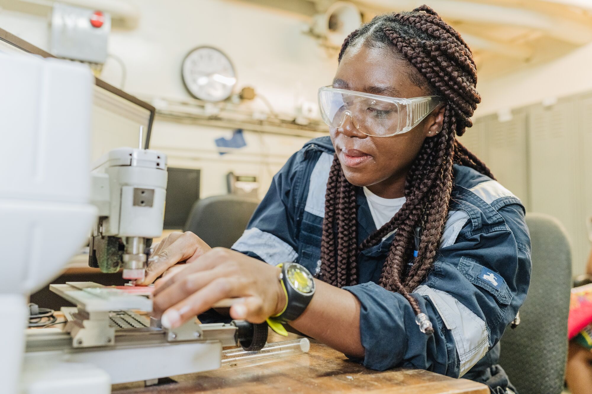 Denise arrived with an engineering degree from Cameroon. Aboard, she developed that foundation into specialist maritime electrical experience.